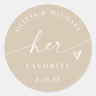Beige Her Favorite Script Wedding Treat Bag Classic Round Sticker