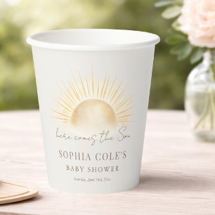 Beige Here Comes The Son Boy Sun Baby Shower Paper Cups