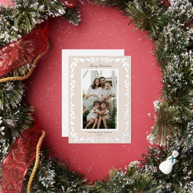 Beige Holly n Pine Border Photo Holiday Christmas (Insitu)