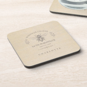 Beige Honey Bee French Country Vintage Rustic Coaster