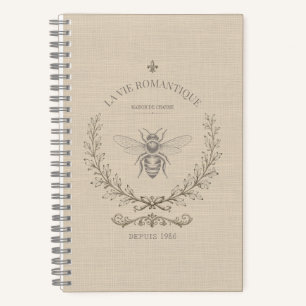 Beige Honey Bee French Country Vintage Rustic Notebook