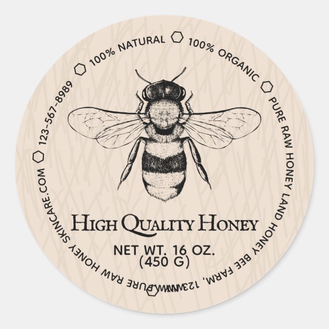 Beige Honey Jar Boho Ivory Beekeeping Classic Round Sticker (Front)
