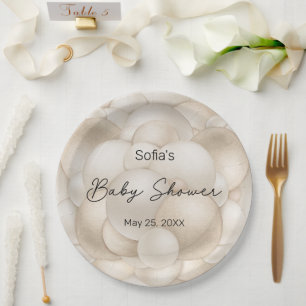 Beige Hot Air Balloon Baby Shower Paper Plate
