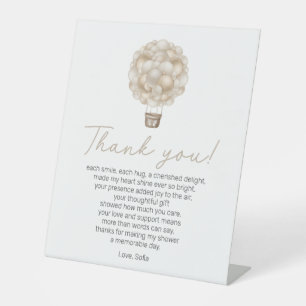 Beige Hot Air Balloon Baby Shower Thank You Poem Pedestal Sign