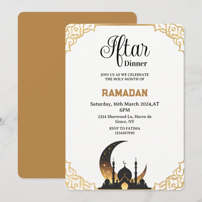 Beige Iftar dinner party Ramadan 2025 Invitation (Front/Back)