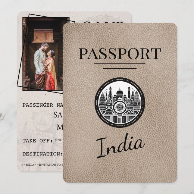 Beige India Passport Save The Date (Front/Back)