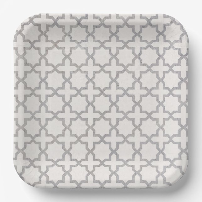 Beige Islamic geometric pattern Paper Plate (Front)