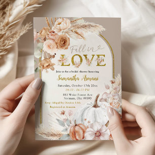 Beige Ivory Boho Pumpkin Fall in Love Shower Invitation