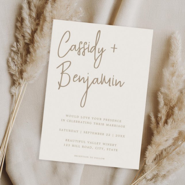 Beige Ivory Script Minimalist Modern Wedding Invitation (Creator Uploaded)