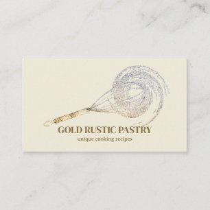 Beige ivory Sparkle Whisk Glitter Gold Bakery Business Card