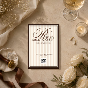Beige Ivory Striped Luxury Wedding RSVP Card