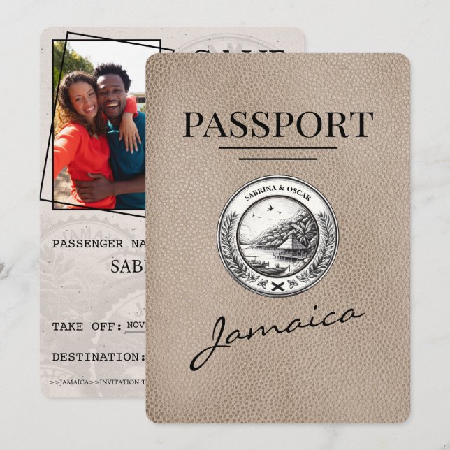 Beige Jamaica Passport Save The Date (Front/Back)