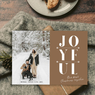 Beige Joyful First Christmas Modern Couple Dog Holiday Card