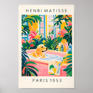 Beige Labrador In Bathtub, Dog Art Print, Funny Ba Poster