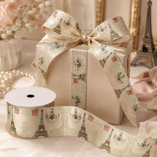 Beige Lace Chandelier French Paris Eiffel Tower Satin Ribbon