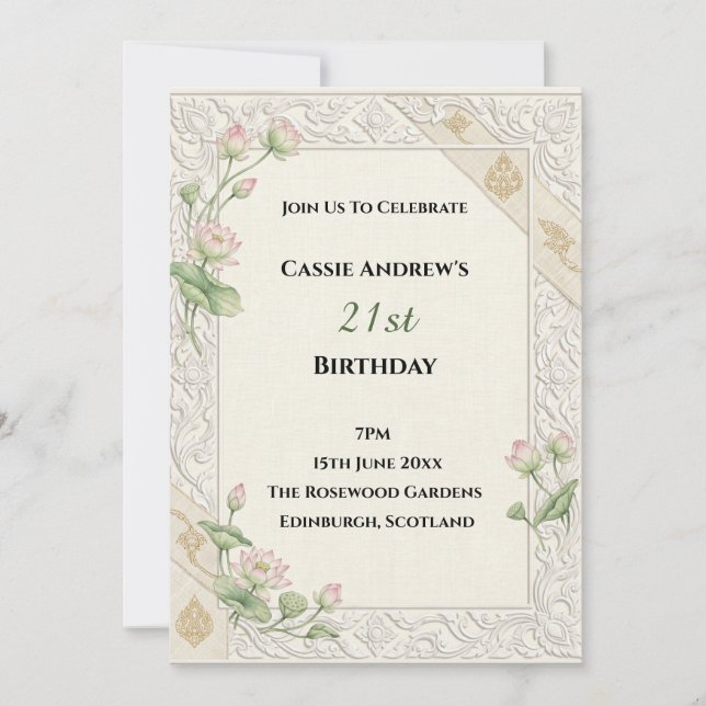Beige Lace Milestone Birthday Invitation (Front)