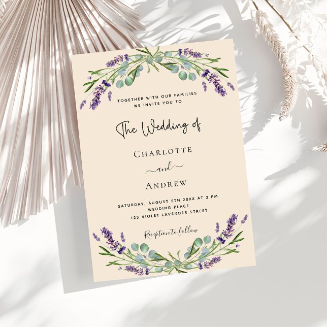 Beige lavender greenery violet wedding  invitation (Creator Uploaded)