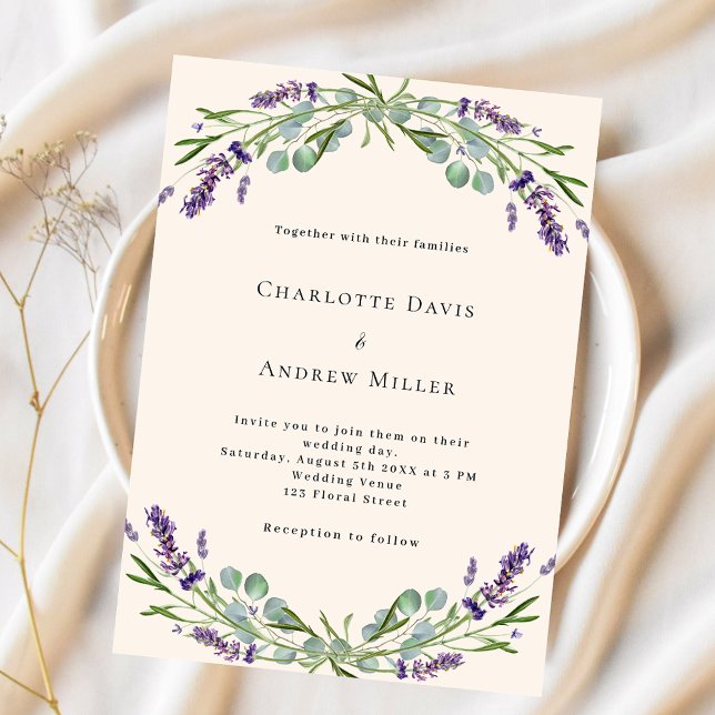 Beige lavender purple budget wedding invitation (Creator Uploaded)