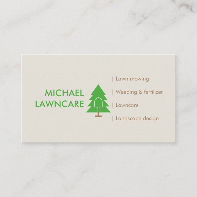 Beige LawnCare Landscape Grass Mowing Business Card (Front)