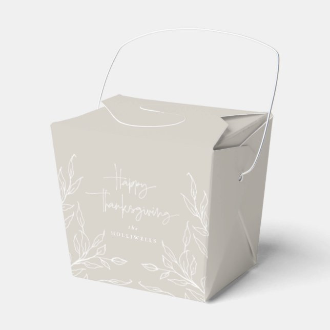 Beige Leaf Motif Happy Thanksgiving Favor Box (Front Side)