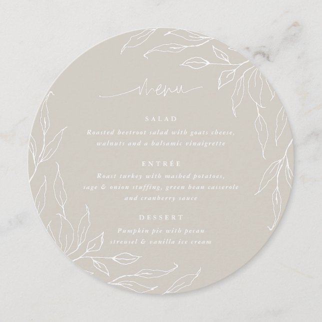 Beige Leaf Motif Thanksgiving Dinner Round Menu (Front)
