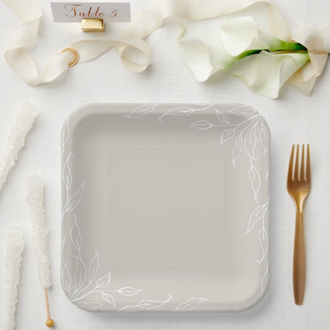 Beige Leaf Motif Thanksgiving Party Paper Plate (Wedding)