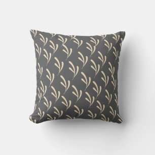 Beige Leaf Repeat Grey Throw Pillow
