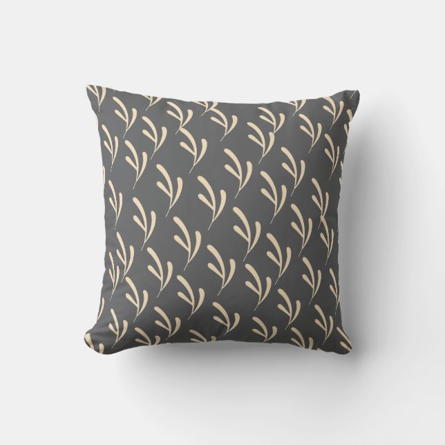 Beige Leaf Repeat Grey       Throw Pillow (Front)