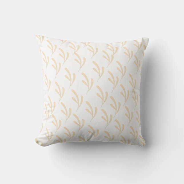 Beige Leaf Repeat White        Throw Pillow (Front)