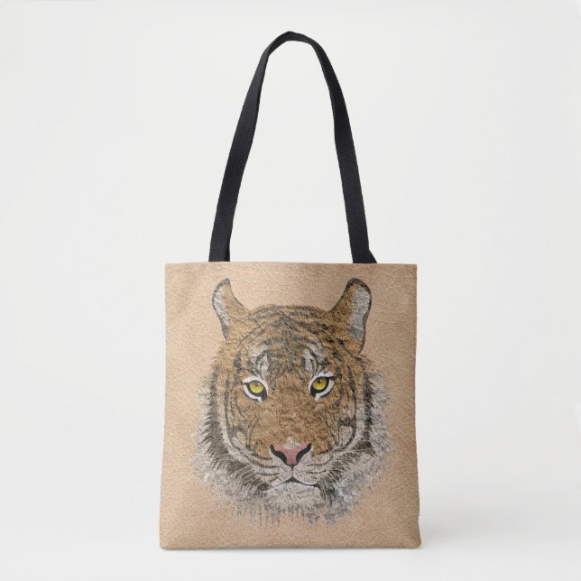Beige Leather And Tiger Tote Bag (Front)