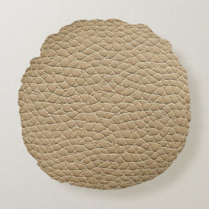 Beige leather effect pattern round pillow