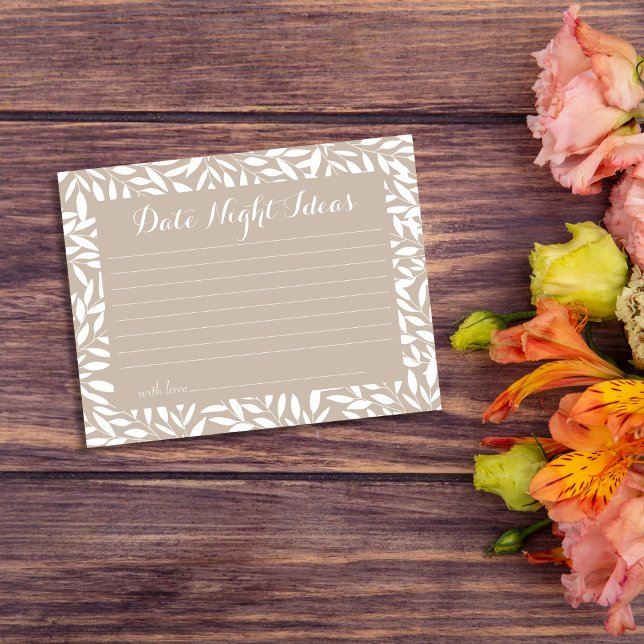 Beige Leaves Bridal Shower Date Night Ideas Enclosure Card (Creator Uploaded)