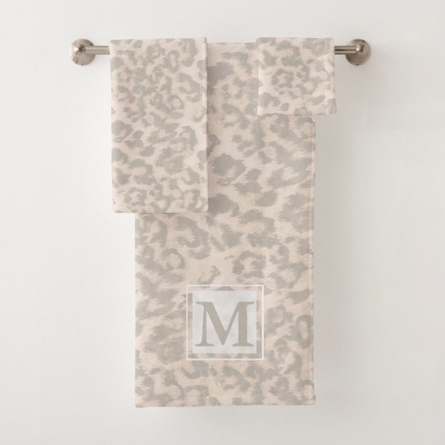 Beige leopard print . bath towel set (Insitu)
