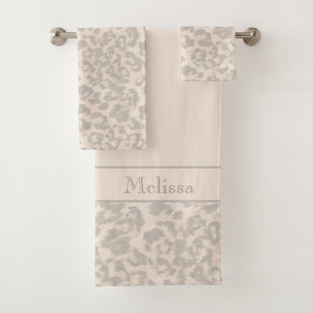 Beige leopard print . bath towel set (Insitu)