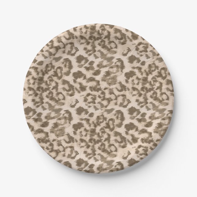 Beige leopard print . paper plate (Front)