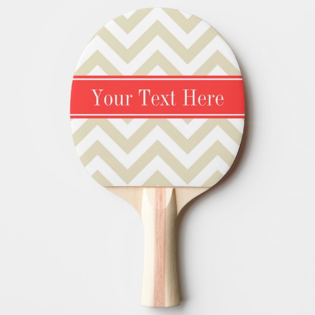 Beige Lg Chevron Coral Red Name Monogram Ping Pong Paddle (Front)