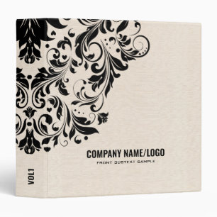 Beige Linen Black Floral Lace Binder