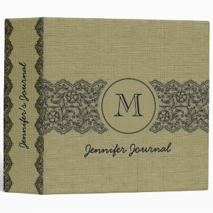 Beige Linen Burlap & Black Lace Binder