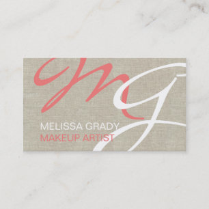 Beige Linen Coral Monogram Modern Business Card
