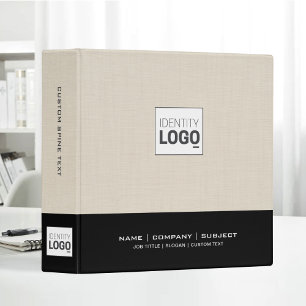 Beige Linen Cream Black Custom Business Logo Binder