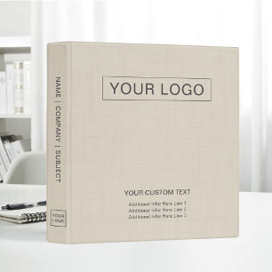 Beige Linen Creme Custom Business Logo Promotional Binder