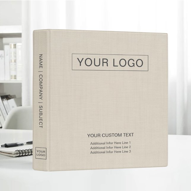 Beige Linen Creme Custom Business Logo Promotional Binder (Creator Uploaded)