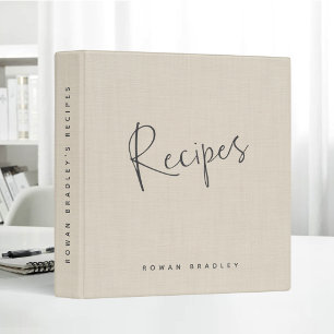 Beige Linen Creme Personalized Recipe Journal Binder