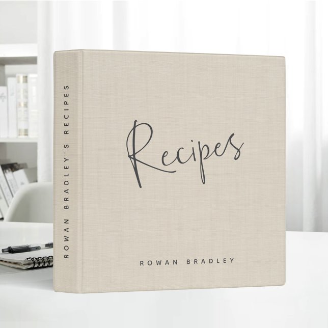 Beige Linen Creme Personalized Recipe Journal Binder (Creator Uploaded)