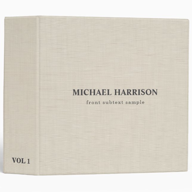 Beige Linen Creme Simple Elegant Professional Binder (Front/Spine)