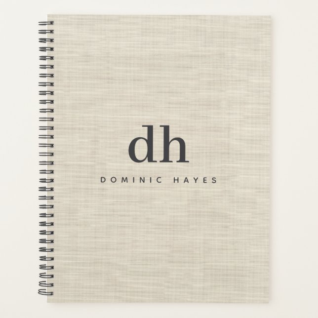 Beige Linen Creme Texture Minimal Elegant Monogram (Devant)