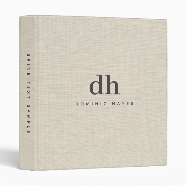 Beige Linen Creme Texture Minimal Elegant Monogram Binder (Front/Spine)