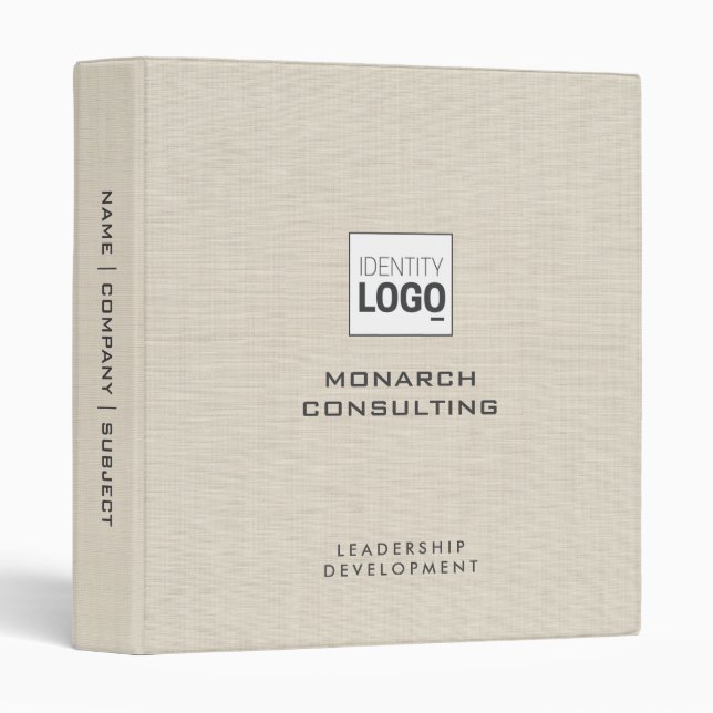 Beige Linen Creme Texture Simple Custom Logo Binder (Front/Spine)