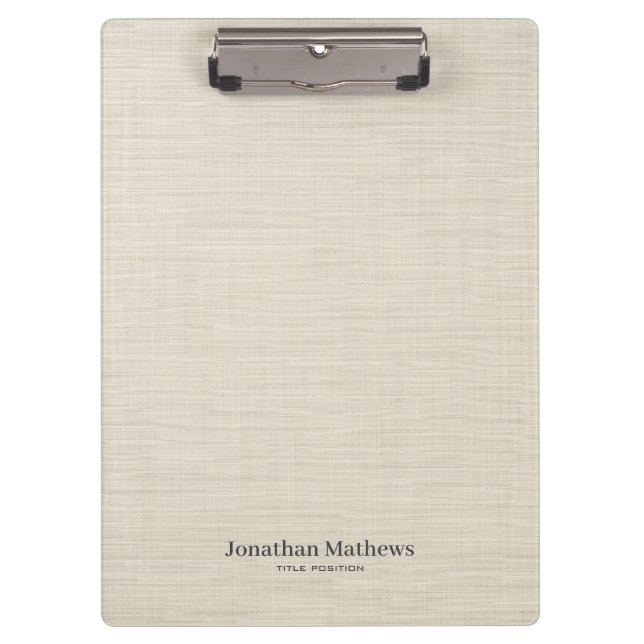 Beige Linen Creme Texture Simple Elegant Monogram Clipboard (Front)