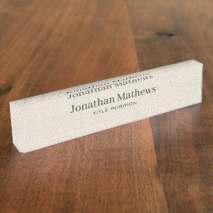 Beige Linen Creme Texture Simple Elegant Monogram Nameplate
